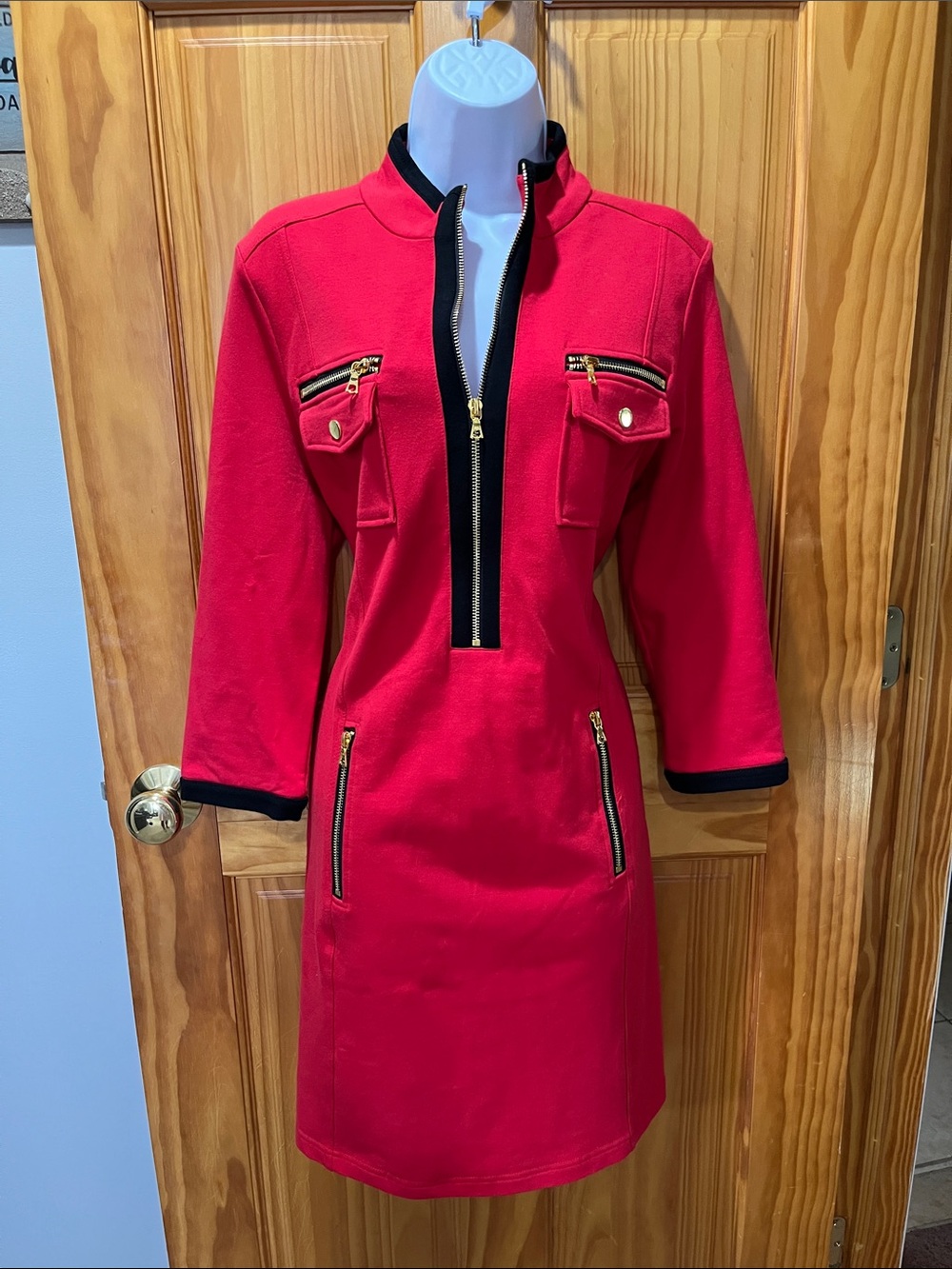 Beautiful Boston Proper Red Dress with pretty gold zipper detailing - Picture 2 of 10